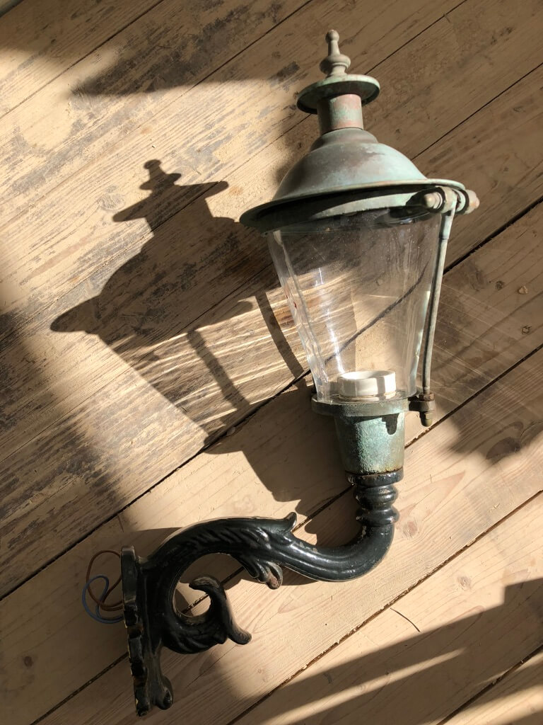 copper cast iron glass outside lamp