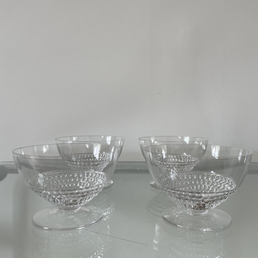 4 Coupes à Champagne de René Lalique, service Nippon, Art Déco