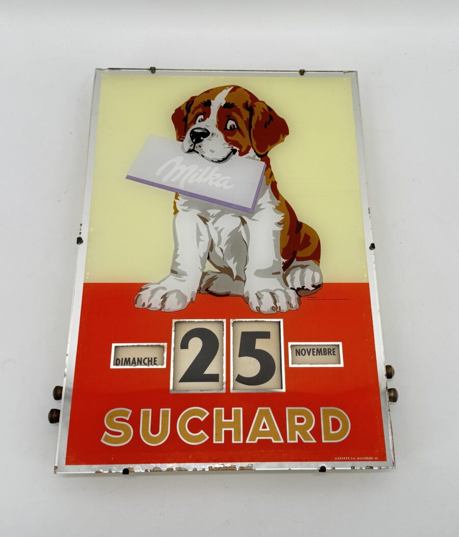 Calendrier Perpétuel en vitrophanie pour Suchard MILKA circa 1965