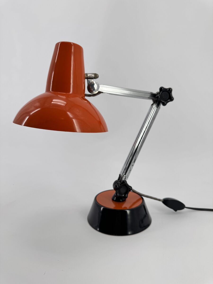 Lampe de Table Articulée 1970 Orange Noir et Chrome France