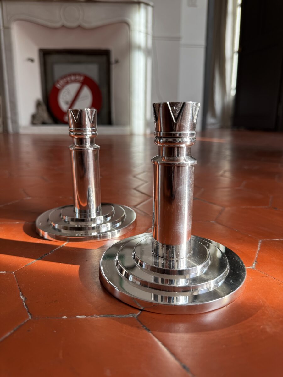 Pair of Art Deco Candlesticks by Ercuis Silver Plated Metal