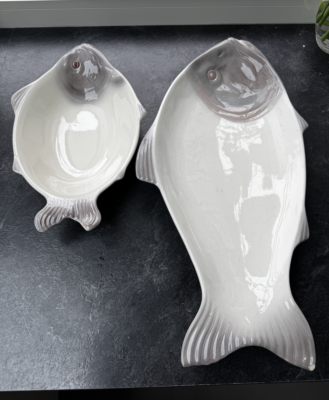 dinner serverware fish ceramic glazed cream taupe